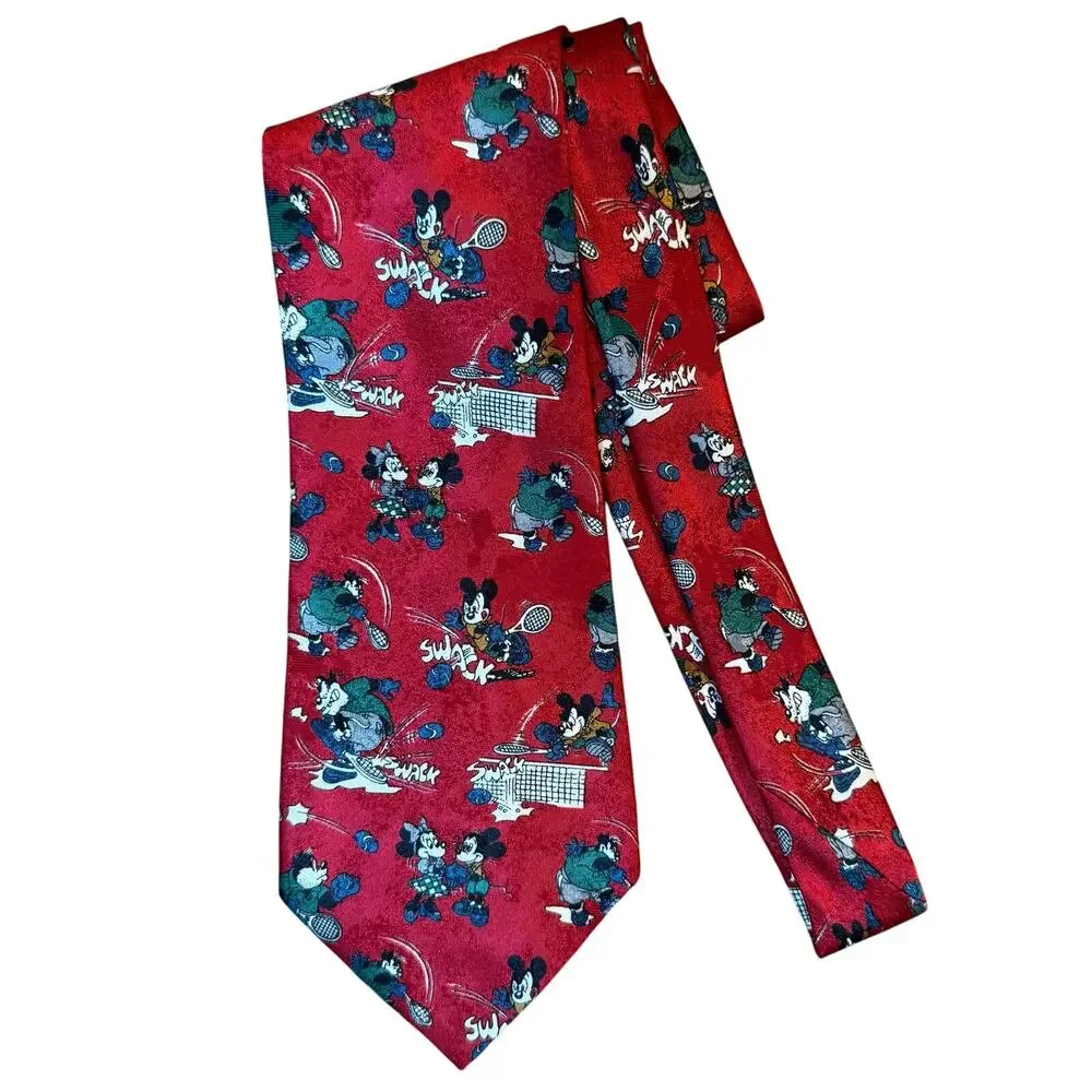 VTG Disney Unlimited Neck Tie 90s Tennis Sports SWACK Mickey Minnie Pete Red
